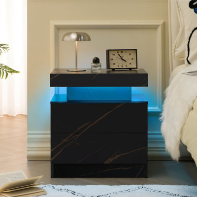 Matteo Black Gold Led Bedside Table With 2 DrawersModern Nightstand & End Side Table from B&Q
