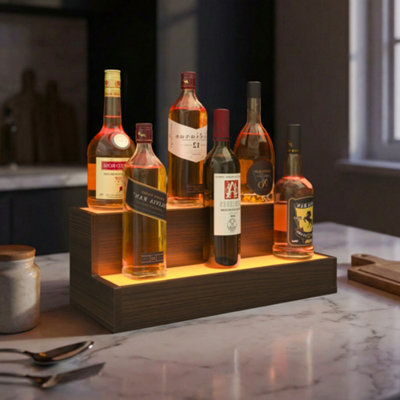 Matteo Led Lighted 2-Step Liquor Bottle Display Shelf51Cm Walnut Freestanding Bar Rack With App & Remote Control from B&Q