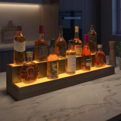 Matteo Led Lighted Walnut 2-Step Display Shelf With App & Remote Control For Home Bar & Parties from B&Q