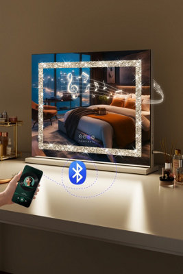 B&Q -  58X48Cm Smart Hollywood Vanity Mirror With Bluetooth Audio & Dimmable Led Light StripWhite