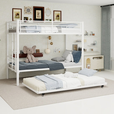 Matteo White Triple Sleeper Bunk Bed With TrundleSpace-Saving Metal Frame (90X190Cm) from B&Q