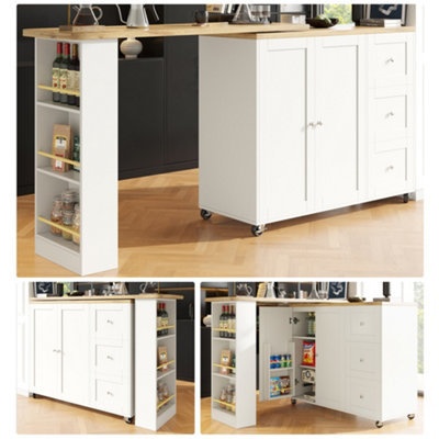 Matteo White 360 Swivel Multifunctional Storage IslandExtendable Dining & Bar Table With Drawers & Castors from B&Q