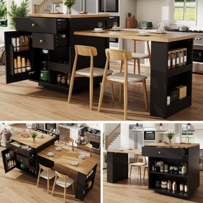 Matteo Black Extendable Kitchen Island With Integrated Storage & Dining Table from B&Q