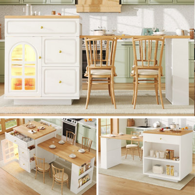 Matteo White Extendable Kitchen Island With Led LightingStorage & Integrated Dining Table (195.5Cm Max Length) from B&Q