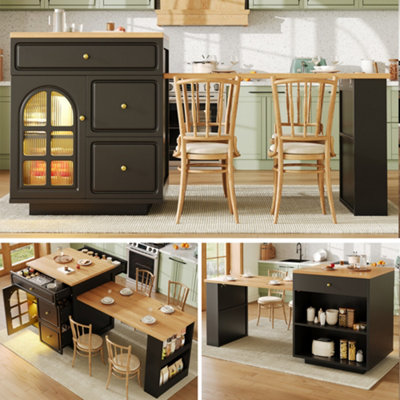 Matteo Extendable Kitchen Island & Bar Table With Led Lighting And StorageBlack Mdf & Glass from B&Q