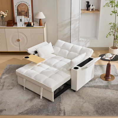 Matteo Beige 2-Seater Click Clack Pull-Out Sofa Bed With Usb PortsCup Holders & Adjustable Backrest from B&Q