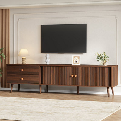 B&Q -  Modern Walnut Effect Tv Stand For Tvs Up To 80 InchesMedia Unit With Roller Shutter Doors & 2 Drawers (180Cm)