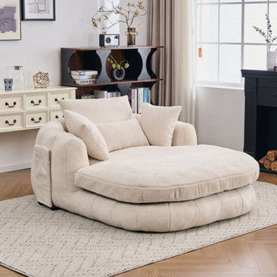 B&Q -  Oversized Chenille Chaise Lounge Sofa With PillowsPlushModern & Comfy Accent Chair For Living Room