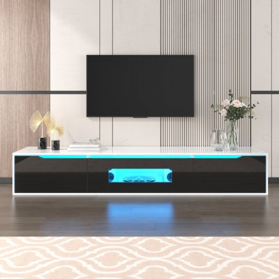 Matteo Modern 180Cm High-Gloss Black & White Tv Unit With 16-Colour Led Lighting