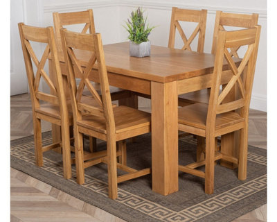 That's Furniture Dakota 127 X 82 Cm Chunky Oak Small Dining Table And 6 Chairs Dining Set With Berkeley Chairs from B&Q