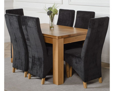 That's Furniture Dakota 127 X 82 Cm Chunky Oak Small Dining Table And 6 Chairs Dining Set With Lola Black Fabric Chairs from B&Q