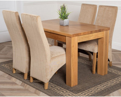 That's Furniture Dakota 127 X 82 Cm Chunky Oak Small Dining Table And 4 Chairs Dining Set With Lola Beige Fabric Chairs from B&Q