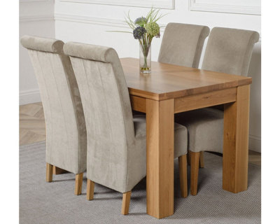 That's Furniture Dakota 127 X 82 Cm Chunky Oak Small Dining Table And 4 Chairs Dining Set With Montana Grey Fabric Chairs from B&Q
