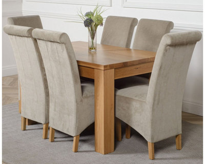 That's Furniture Dakota 127 X 82 Cm Chunky Oak Small Dining Table And 6 Chairs Dining Set With Montana Grey Fabric Chairs from B&Q