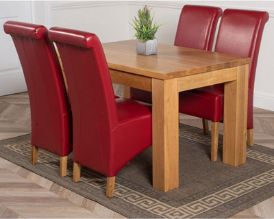 That's Furniture Dakota 127 X 82 Cm Chunky Oak Small Dining Table And 4 Chairs Dining Set With Montana Burgundy Leather Chairs from B&Q
