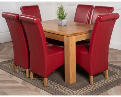 That's Furniture Dakota 127 X 82 Cm Chunky Oak Small Dining Table And 6 Chairs Dining Set With Montana Burgundy Leather Chairs from B&Q