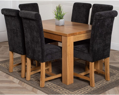 That's Furniture Dakota 127 X 82 Cm Chunky Oak Small Dining Table And 6 Chairs Dining Set With Washington Black Fabric Chairs from B&Q