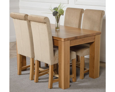 That's Furniture Dakota 127 X 82 Cm Chunky Oak Small Dining Table And 4 Chairs Dining Set With Washington Beige Fabric Chairs from B&Q