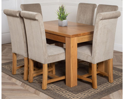 That's Furniture Dakota 127 X 82 Cm Chunky Oak Small Dining Table And 6 Chairs Dining Set With Washington Grey Fabric Chairs from B&Q