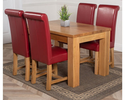 That's Furniture Dakota 127 X 82 Cm Chunky Oak Small Dining Table And 4 Chairs Dining Set With Washington Burgundy Leather Chairs from B&Q