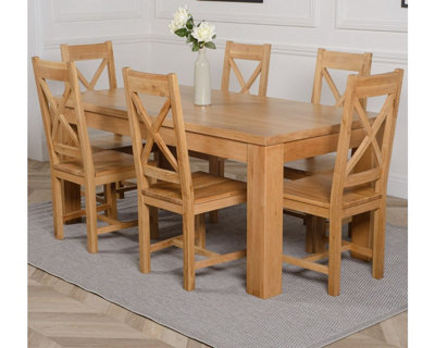 That's Furniture Dakota 182 X 92 Cm Chunky Oak Large Dining Table And 6 Chairs Dining Set With Berkeley Chairs from B&Q