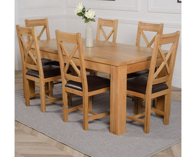 That's Furniture Dakota 182 X 92 Cm Chunky Oak Large Dining Table And 6 Chairs Dining Set With Berkeley Brown Leather Chairs from B&Q