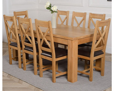 That's Furniture Dakota 182 X 92 Cm Chunky Oak Large Dining Table And 8 Chairs Dining Set With Berkeley Brown Leather Chairs from B&Q