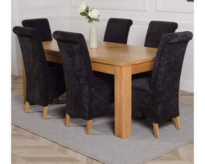 B&Q -  Dakota 182 X 92 Cm Chunky Oak Large Dining Table And 6 Chairs Dining Set With Montana Black Fabric Chairs