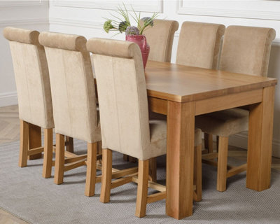 That's Furniture Dakota 182 X 92 Cm Chunky Oak Large Dining Table And 6 Chairs Dining Set With Washington Beige Fabric Chairs from B&Q