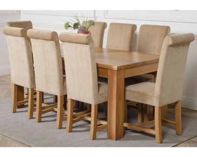 That's Furniture Dakota 182 X 92 Cm Chunky Oak Large Dining Table And 8 Chairs Dining Set With Washington Beige Fabric Chairs from B&Q