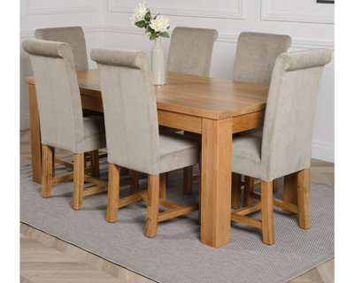 That's Furniture Dakota 182 X 92 Cm Chunky Oak Large Dining Table And 6 Chairs Dining Set With Washington Grey Fabric Chairs from B&Q