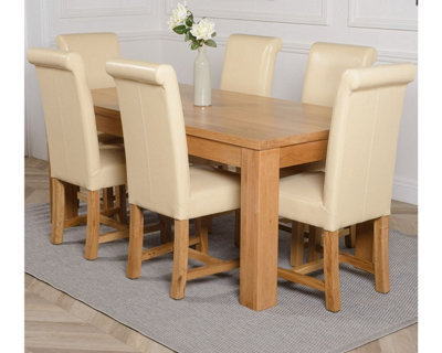 That's Furniture Dakota 182 X 92 Cm Chunky Oak Large Dining Table And 6 Chairs Dining Set With Washington Ivory Leather Chairs from B&Q