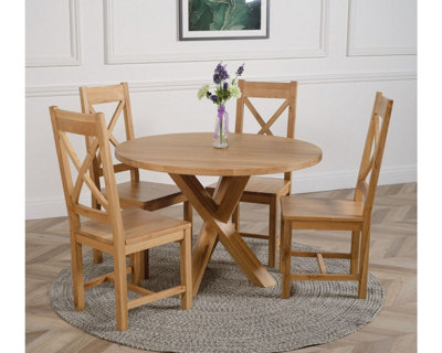 B&Q -  Oregon Round Oak Dining Table And 4 Chairs Dining Set With Berkeley Oak Chairs