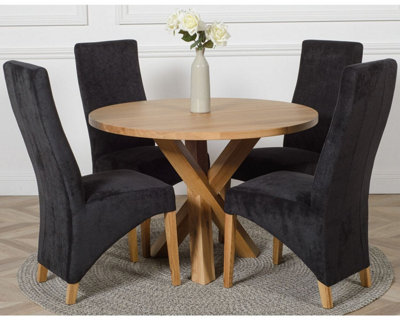 That's Furniture Oregon Round Oak Dining Table And 4 Chairs Dining Set With Lola Fabric Chairs Black
