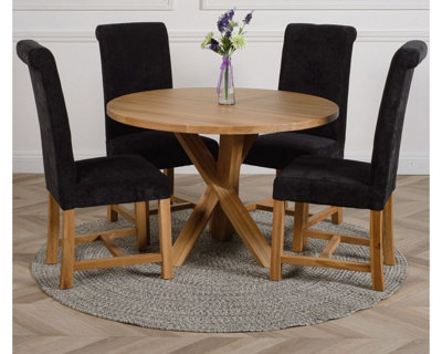 That's Furniture Oregon Round Oak Dining Table And 4 Chairs Dining Set With Washington Fabric Chairs Black