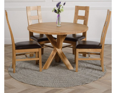 That's Furniture Oregon Round Oak Dining Table And 4 Chairs Dining Set With Yale Oak Chairs