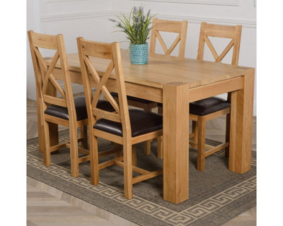 That's Furniture Kuba 150 X 85 Cm Chunky Medium Oak Dining Table And 4 Chairs Dining Set With Berkeley Brown Leather Chairs from B&Q