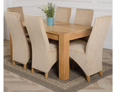 That's Furniture Kuba 150 X 85 Cm Chunky Medium Oak Dining Table And 6 Chairs Dining Set With Lola Beige Fabric Chairs from B&Q