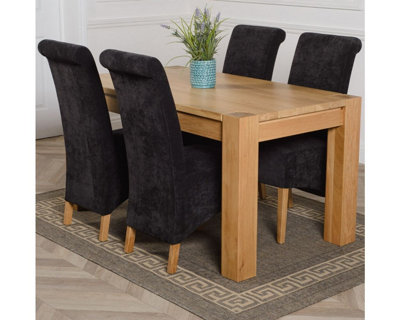 That's Furniture Kuba 150 X 85 Cm Chunky Medium Oak Dining Table And 4 Chairs Dining Set With Montana Black Fabric Chairs from B&Q