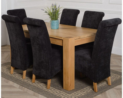 That's Furniture Kuba 150 X 85 Cm Chunky Medium Oak Dining Table And 6 Chairs Dining Set With Montana Black Fabric Chairs from B&Q