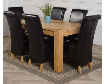 That's Furniture Kuba 150 X 85 Cm Chunky Medium Oak Dining Table And 6 Chairs Dining Set With Montana Black Leather Chairs from B&Q