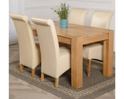 That's Furniture Kuba 150 X 85 Cm Chunky Medium Oak Dining Table And 4 Chairs Dining Set With Montana Ivory Leather Chairs from B&Q