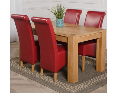 That's Furniture Kuba 150 X 85 Cm Chunky Medium Oak Dining Table And 4 Chairs Dining Set With Montana Burgundy Leather Chairs from B&Q
