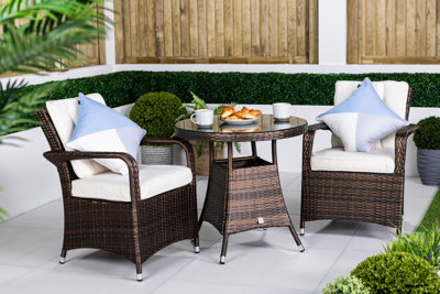 Giardino Arizona Round Rattan Garden Bistro Table And Chairs Set 2 Seater Patio Furniture Set - Brown