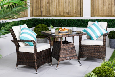 Giardino Arizona Square Rattan Garden Bistro Table And Chairs Set 2 Seater Patio Furniture Set - Brown