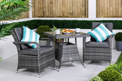 Giardino Arizona Square Rattan Garden Bistro Table And Chairs Set 2 Seater Patio Furniture Set - Grey