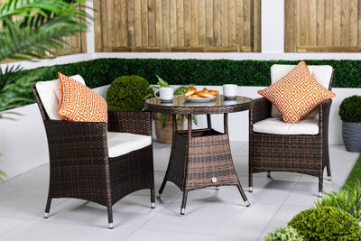 Giardino Savannah Round Rattan Garden Bistro Table And Chairs Set 2 Seater Patio Furniture SetBrown from B&Q