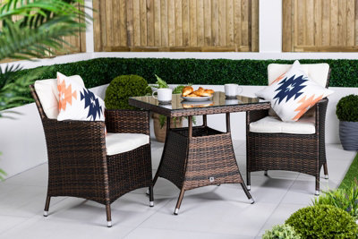 Giardino Savannah Square Rattan Garden Bistro Table And Chairs Set 2 Seater Patio Furniture Set - Brown