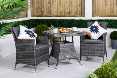 Giardino Savannah Square Rattan Garden Bistro Table And Chairs Set 2 Seater Patio Furniture SetGrey from B&Q