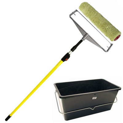 Prodec Defiant 15" X 1.75" Heavy Duty Synthetic Paint Rollers + Double Arm Frame + Extension Pole + Scuttle